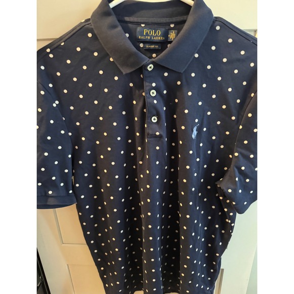 Polo Ralph Lauren Men Classic Fit Polka Dot Navy Blue Polo Shirt Size M - Picture 4 of 5